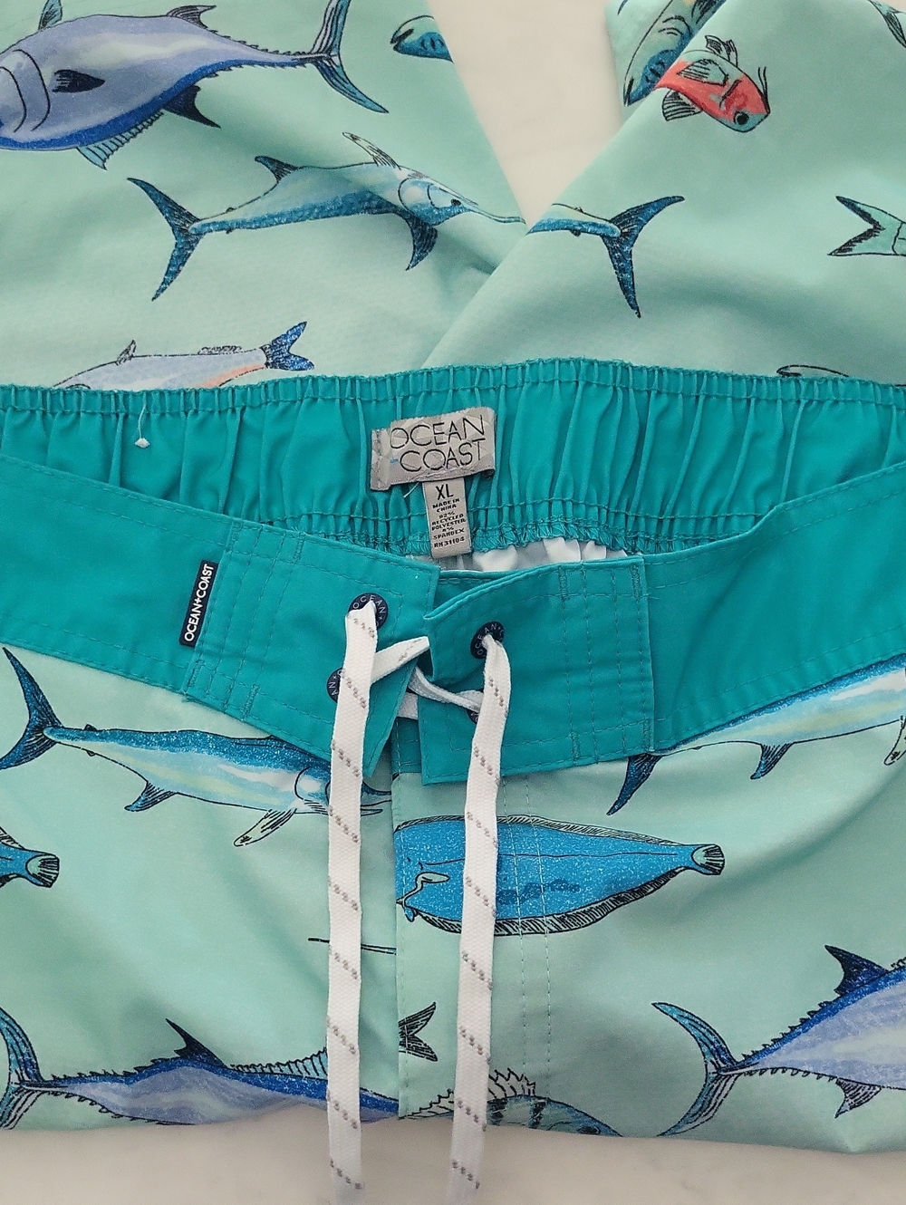 Ocean Coast Men’s Aqua Fish Print Swim Board Shorts